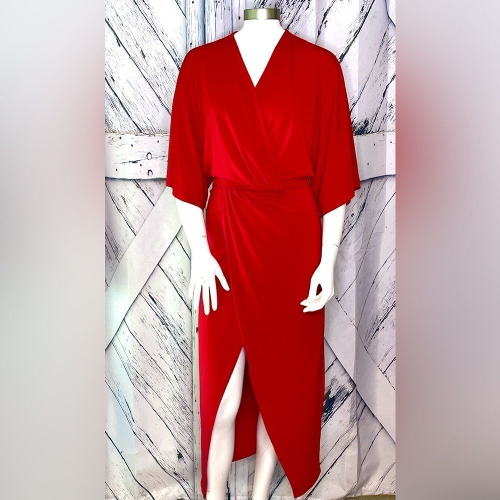 Vicolo Dress Thigh High Slit w/Kimono Sleeves Made in Italy Red M
